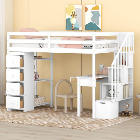 Loft Bed With Storage Drawers, Desk And Stairs With Shelves - Furniture Home Direct