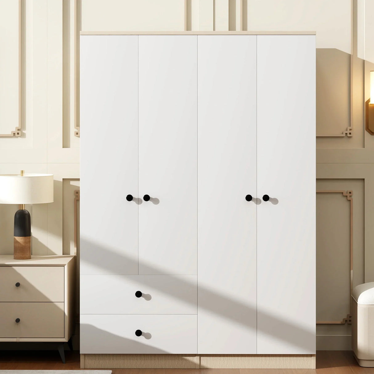 Wardrobe With Drawers And Hanging Rod Solid Wood White - Furniture Home Direct