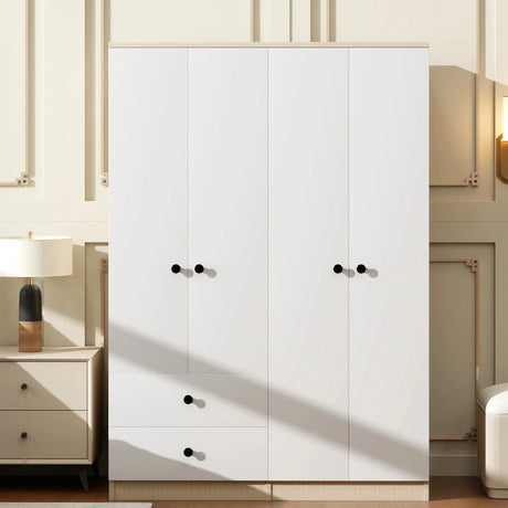 Wardrobe With Drawers And Hanging Rod Solid Wood White - Furniture Home Direct