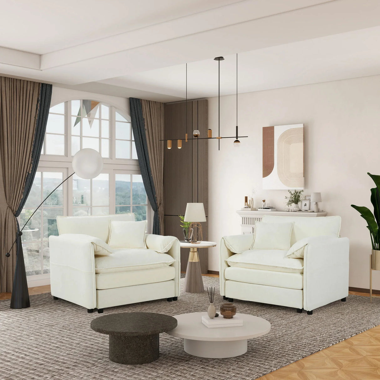 Modern Chenille Oversized Accent Chair, Comfy Single Sofa With Large Seat (Set of 2) - Furniture Home Direct