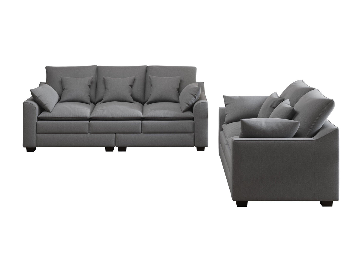 2 Piece Living Room Set Including Sofa and Love seat with Pillows - Grey - Furniture Home Direct