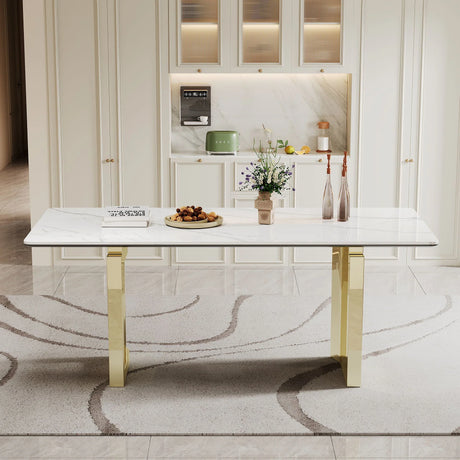 Sintered Stone Composite Tempered Glass Top Rectangular Dining Table With Stainless Steel Base - Furniture Home Direct