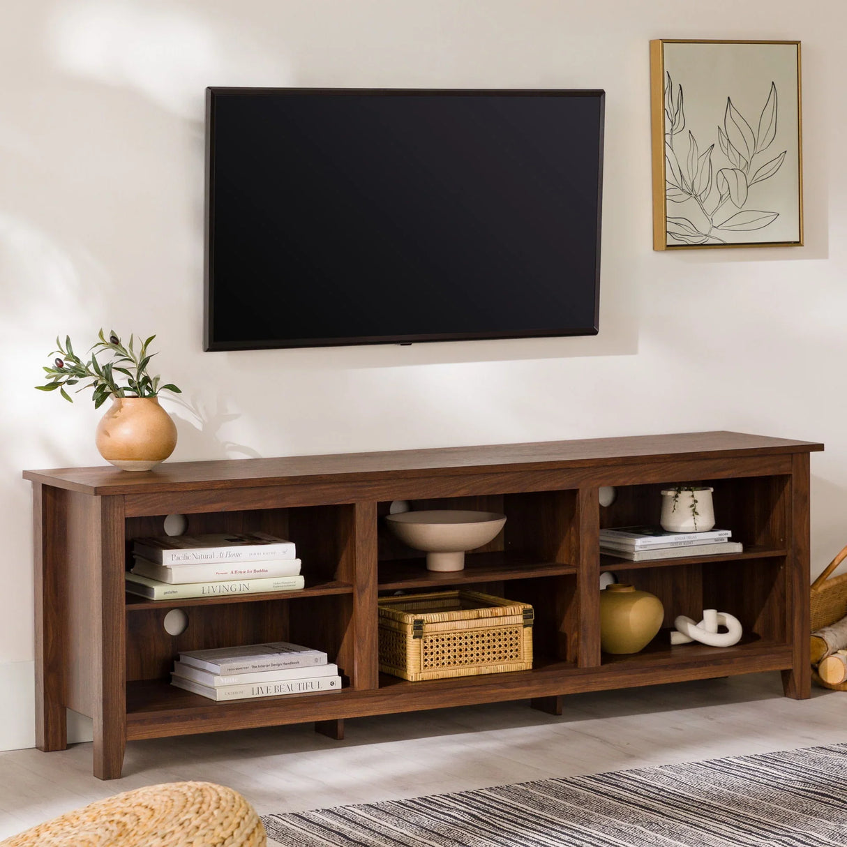 Modern Transitional 3 Shelf Open Storage TV Stand - Furniture Home Direct