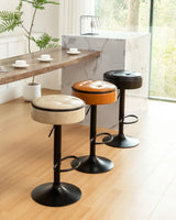 Bar Stool Round Tufted PU Leather Adjustable Height Brown - Furniture Home Direct