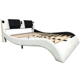 Upholstered Platform Bed Frame With LED Lighting, Bluetooth Connection To Play Music Control, Backrest Vibration Massage, Curve Design, Wood Slat Support, Exhibited Speakers - Furniture Home Direct