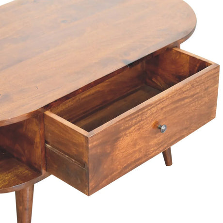 Oval Coffee Table With 1 Drawer - Chestnut - Furniture Home Direct