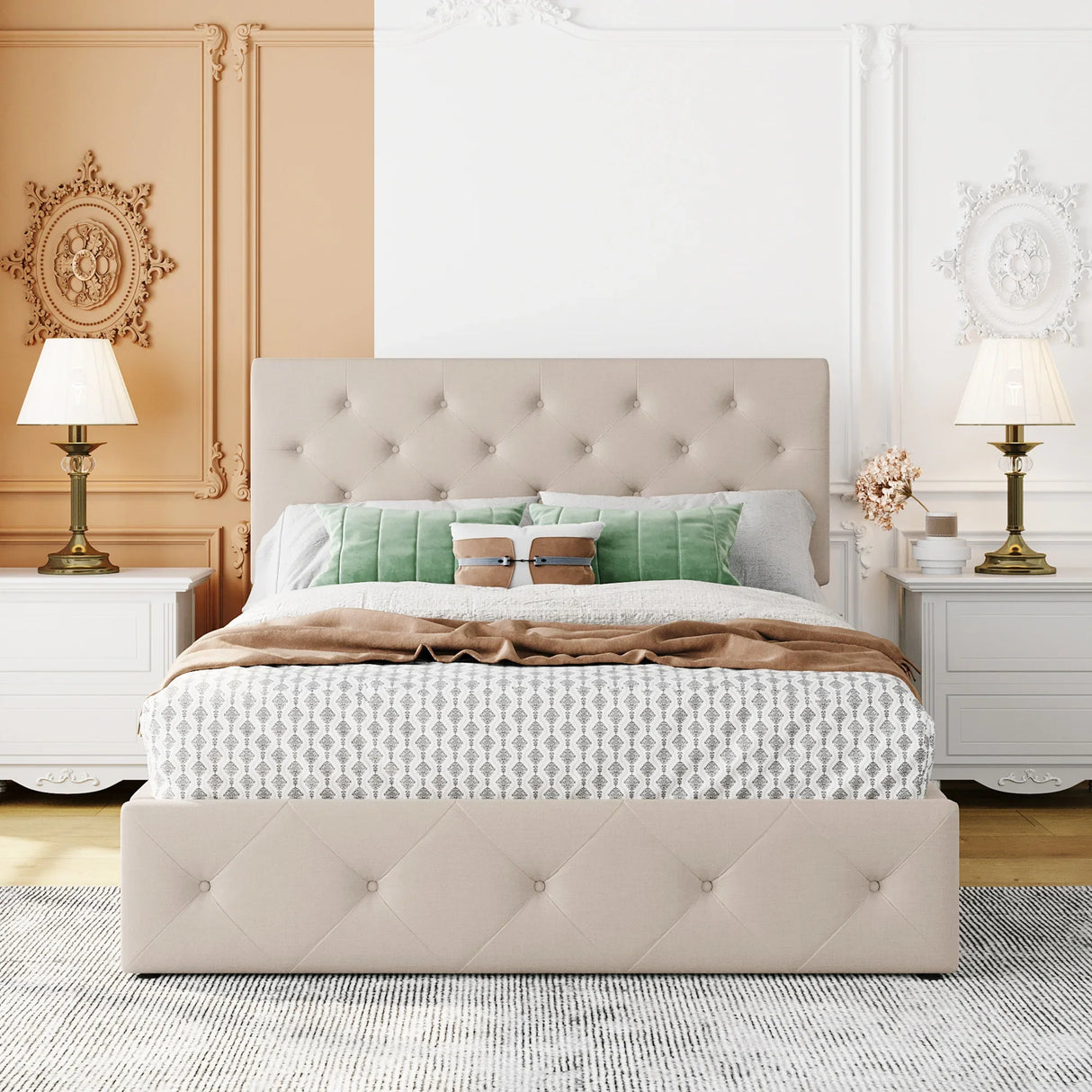Platform Bed With Hydraulic Storage Upholstered Beige - Furniture Home Direct