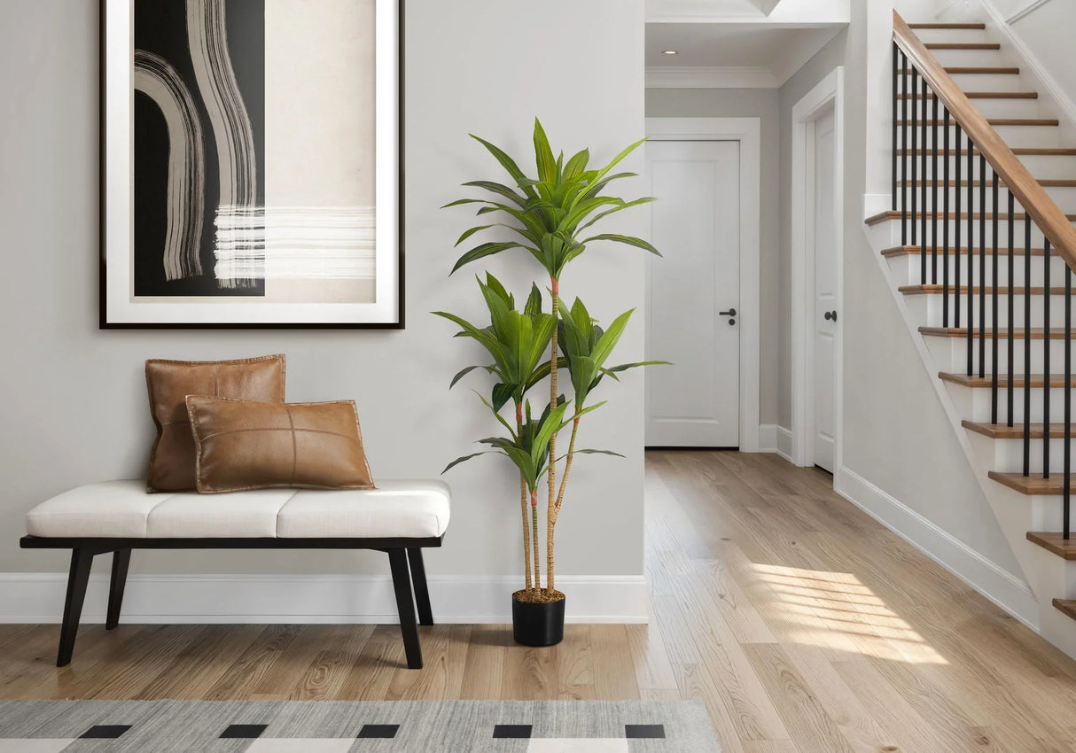51" Tall, Artificial Plant, Dracaena Tree, Indoor, Faux, Fake, Floor, Greenery, Potted, Real Touch, Decorative - Green / Black - Furniture Home Direct