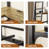 Twin Metal Loft Bed With L - Shaped Desk, Charging Station Loft Bed Frame Twin Size, Safety Guard & Ladder, No Box Spring Needed - Black - Furniture Home Direct