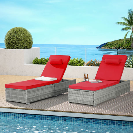 Chaise Lounge Outdoor Set Of 2 Cushioned Rattan Red - Furniture Home Direct