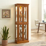 Curio Cabinet Lighted Curio Diapaly Cabinet With Adjustable Shelves And Mirrored Back Panel, Tempered Glass Doors (6 Tier), (E26 Light Bulb Not Included) - Furniture Home Direct