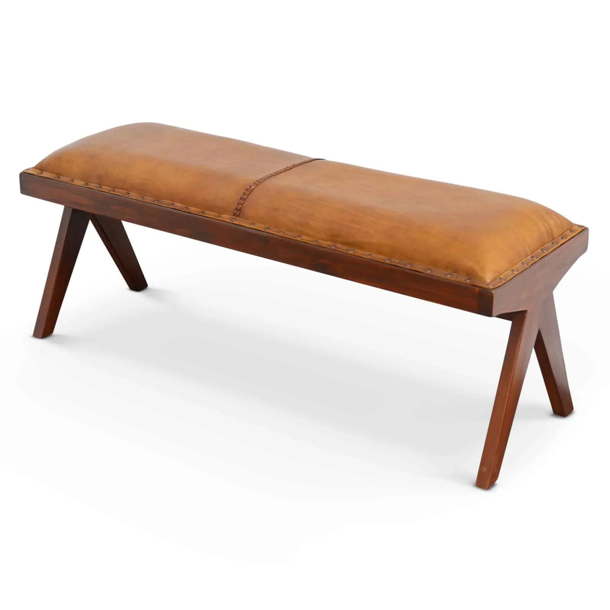 Chad - Mid-Century Modern Leather Bench - Brown / Tan - Furniture Home Direct