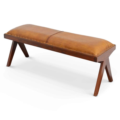 Chad - Mid-Century Modern Leather Bench - Brown / Tan - Furniture Home Direct