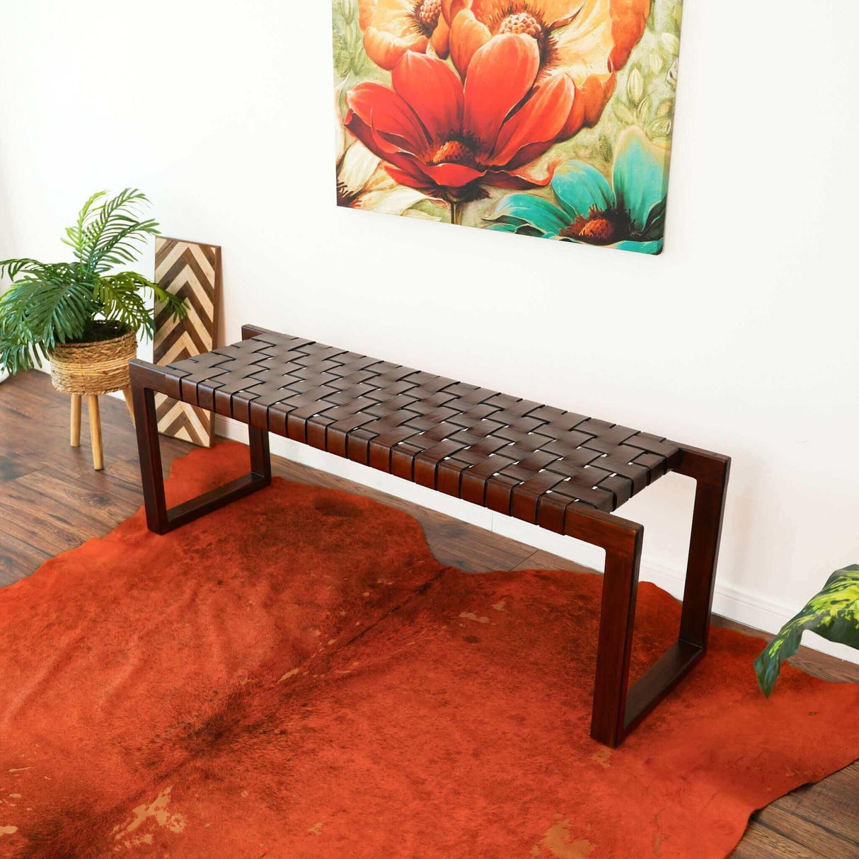 Christina - Leather Bench - Cognac / Dark Brown / Tan - Furniture Home Direct