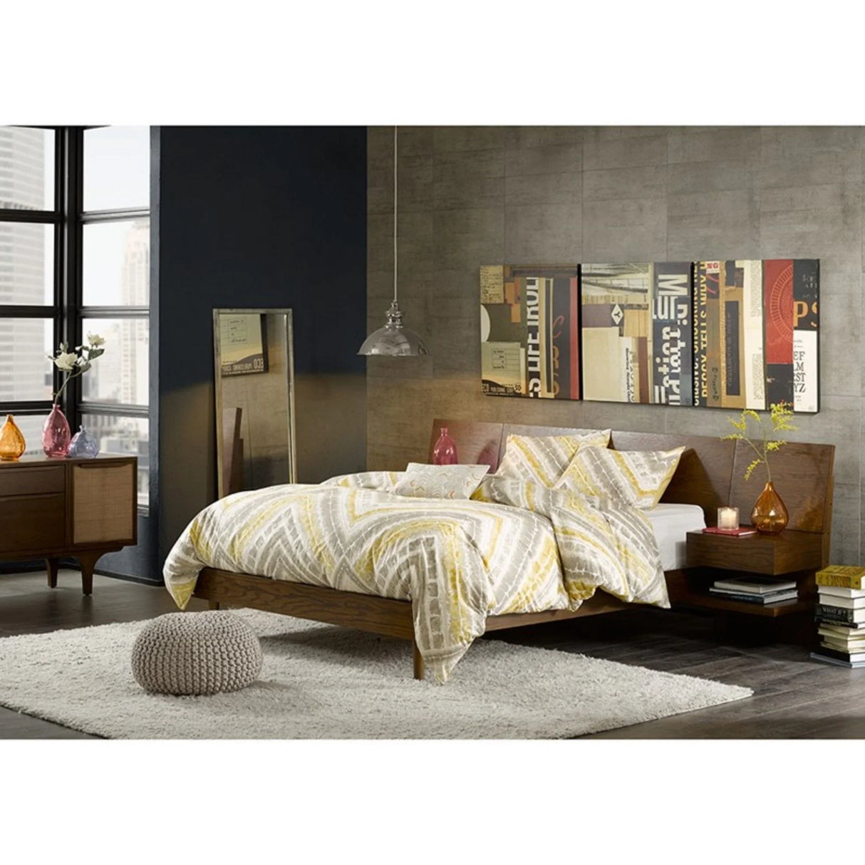 Queen Size Bed With Attached Nightstands And Hidden Storage - Pecan - Furniture Home Direct