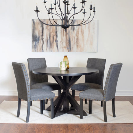 Dining Set Round Table With Upholstered Chairs Black - Furniture Home Direct