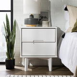 Mid-Century Modern 2 Drawer Solid Wood Nighstand With Cutout Handles - Furniture Home Direct