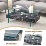 Coffee Table Two-Tier Glass With Solid Marble Base Black - Furniture Home Direct