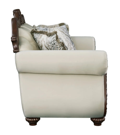 Pierce - Loveseat With 3 Pillows - Beige / Cherry - Furniture Home Direct