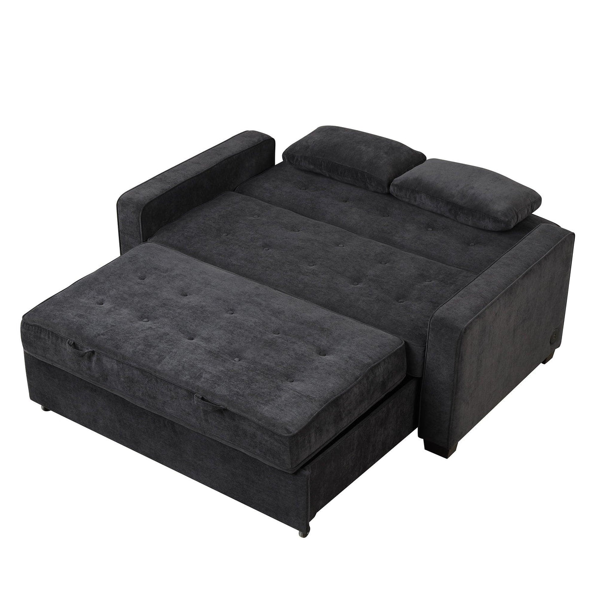 66.5" Upholstered Loveseat With Pull Out Bed, Two Throw Pillows, Dual USB Charging Port and Adjustable Backrest - Black - Furniture Home Direct