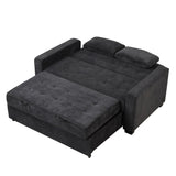 66.5" Upholstered Loveseat With Pull Out Bed, Two Throw Pillows, Dual USB Charging Port and Adjustable Backrest - Black - Furniture Home Direct