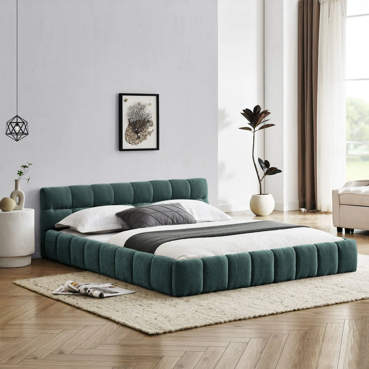 Modern Platform Bed Frame With Thick Chenille Fabric - Furniture Home Direct