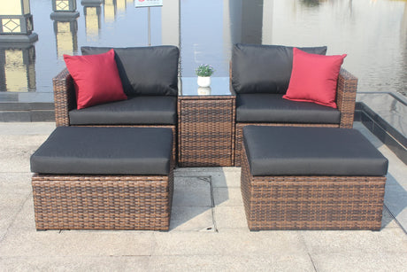 5 Piece Wicker Patio Set With Cushions - Furniture Home Direct