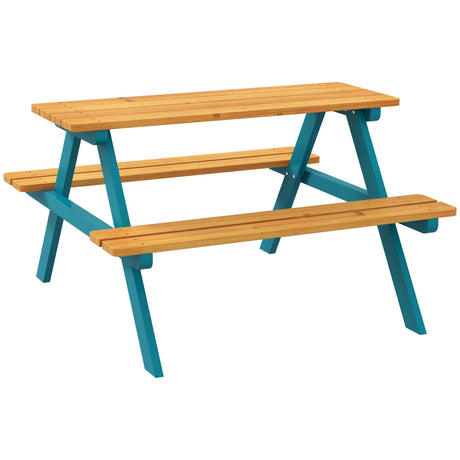 Outsunny - Kids Picnic Table Set With Wooden Table, Outdoor Bench Set With Seating For 4 Kids Ages 3-8 Years Old For Patio Garden, Easy Installation, Outdoor Indoor Use - Natural Wood - Furniture Home Direct