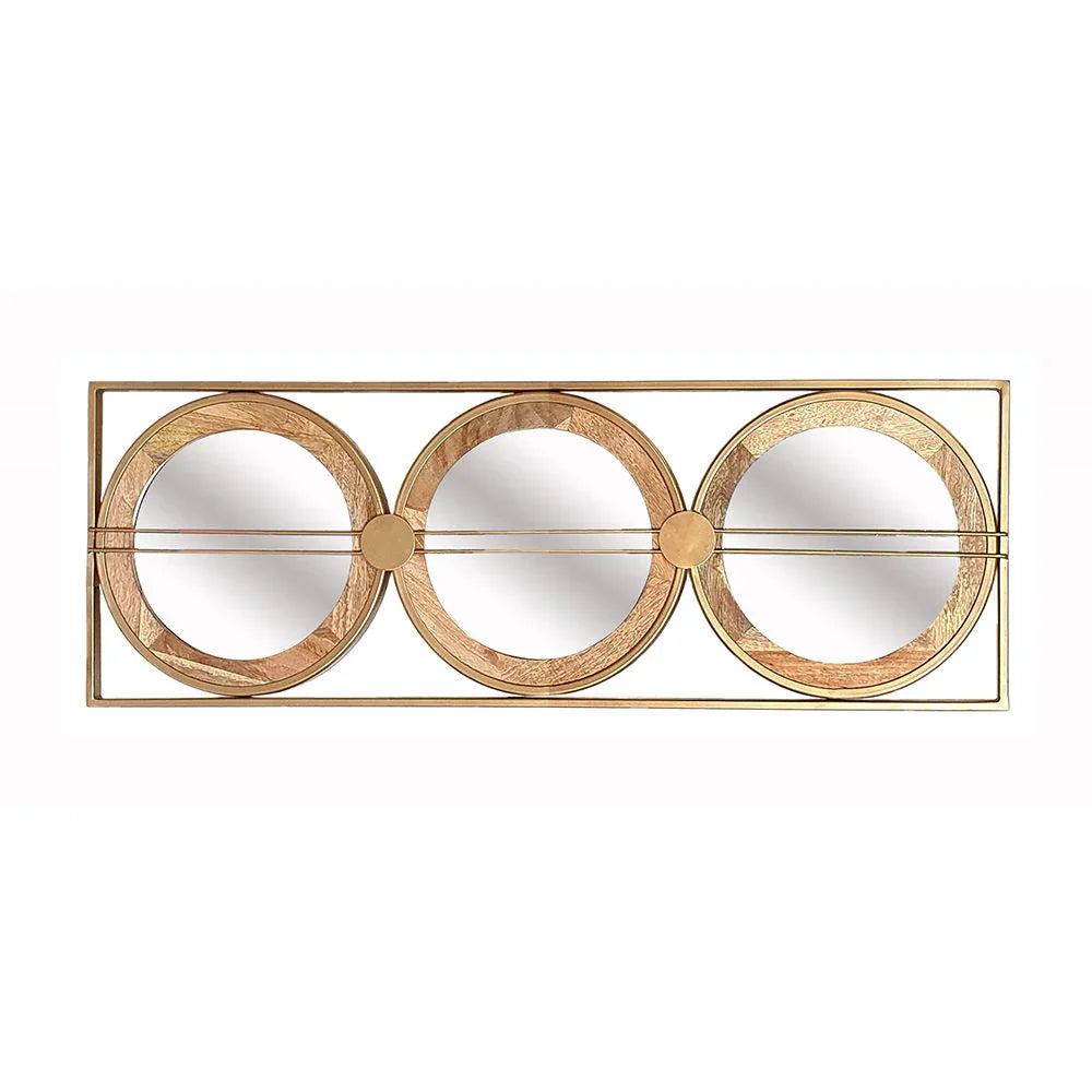 3 Mirror Piece Wall Mirror InRectangular Frame, Home Wall Decor For Bedroom Living Room - Brown - Furniture Home Direct