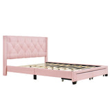 Queen Size Storage Bed Linen Upholstered Platform Bed & Two Drawers - Pink - Furniture Home Direct