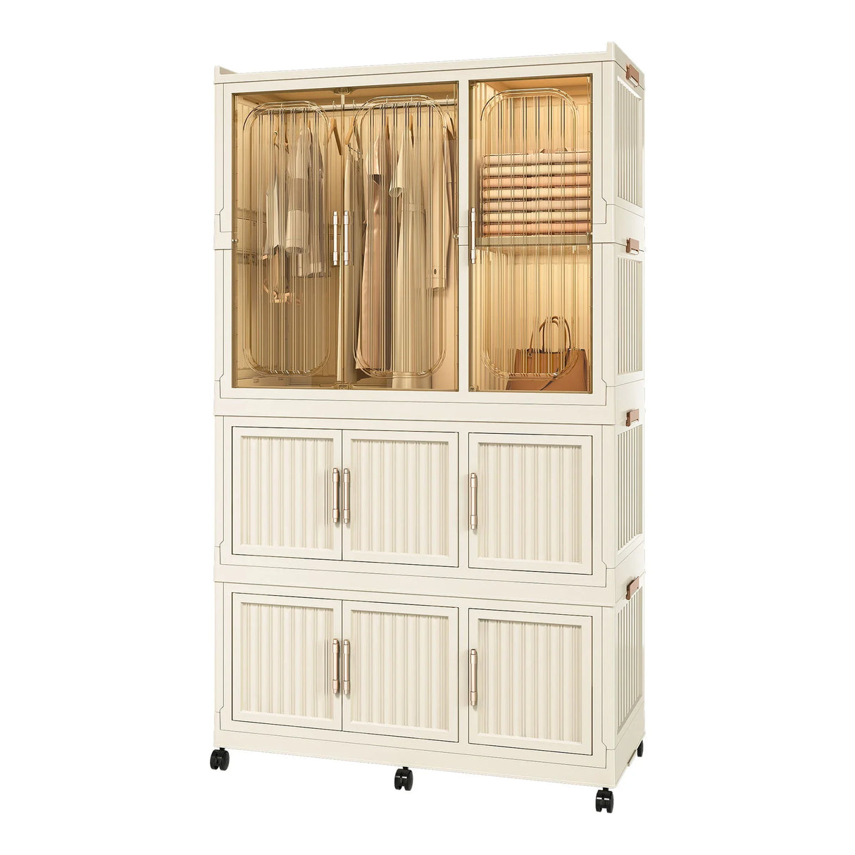 Portable Wardrobe Closet Storage Organizer With 9 Magnetic Doors - Cream White - Furniture Home Direct