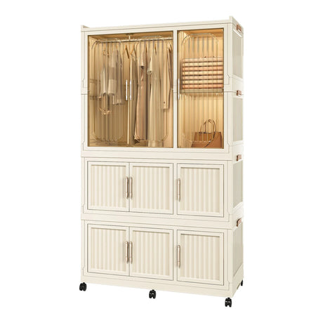 Portable Wardrobe Closet Storage Organizer With 9 Magnetic Doors - Cream White - Furniture Home Direct