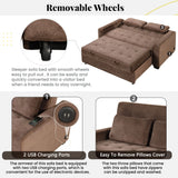 66.5" Upholstered Loveseat With Pull Out Bed, Two Throw Pillows, Dual USB Charging Port and Adjustable Backrest - Brown - Furniture Home Direct