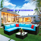Outdoor Sectional Set With Blue Cushions - Furniture Home Direct