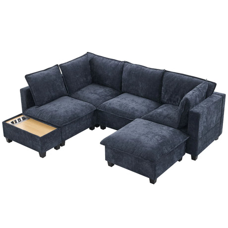 U-Shaped Sectional Modular Sofa With A Movable Ottoman, A Coffee Table With Hidden Charging Devices For Living Room - Furniture Home Direct