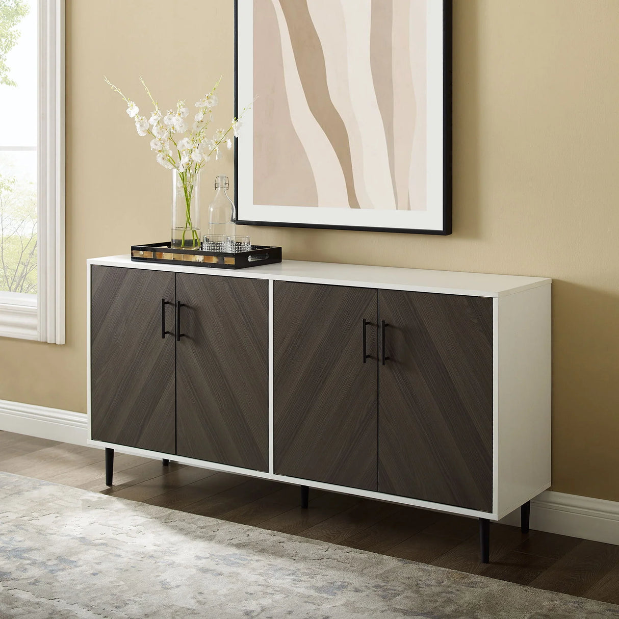 Mid-Century Modern Faux Bookmatch Door Buffet - Furniture Home Direct