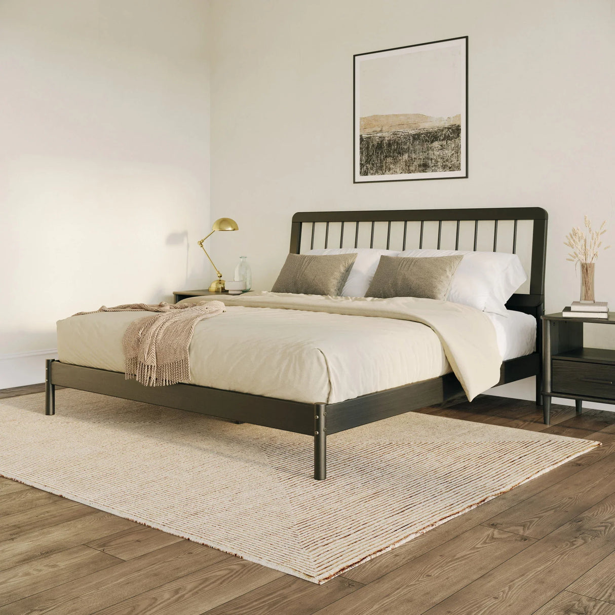 Mid-Century Modern Solid Wood Spindle Bed - Furniture Home Direct