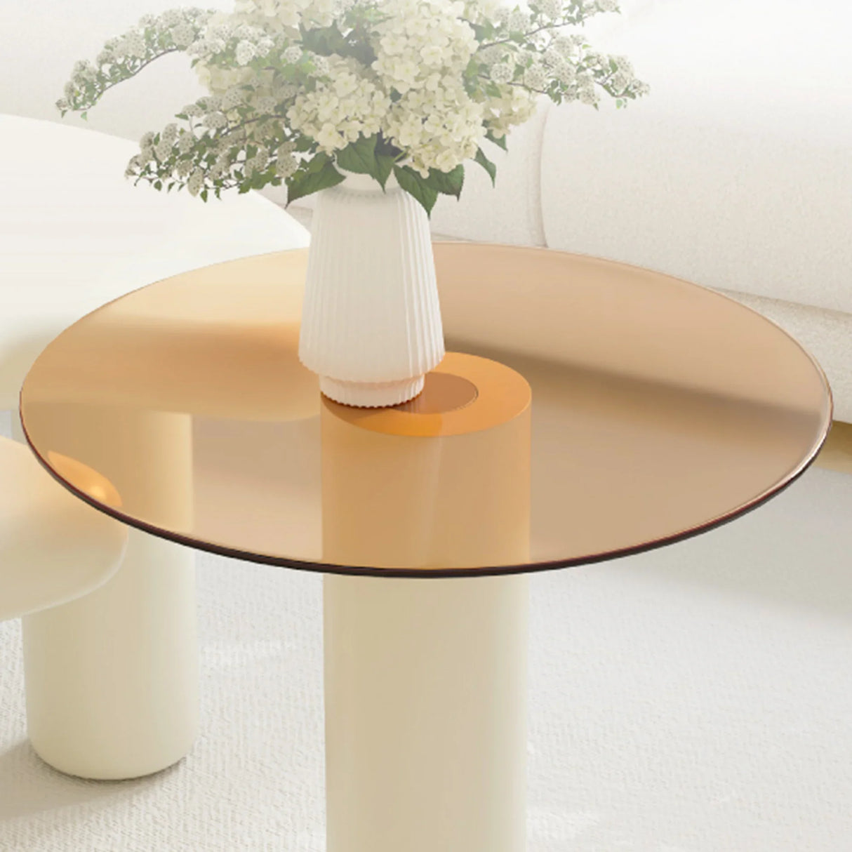Nesting Coffee Tables Modern Round MDF Glass Beige Amber - Furniture Home Direct