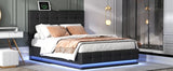 Queen Platform Bed Tufted Upholstered Storage Led Black - Furniture Home Direct