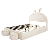 Rabbit-Shaped Bed for Kids Upholstered Full-Size White - Furniture Home Direct