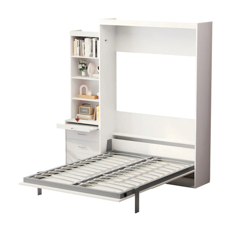 Morden Deisgn Vertical Murphy Bed With Shelf And Drawers For Bedroom Or Guestroom Wall Bed Space Saving Hidden Bed With New Style Gas Struts - Furniture Home Direct
