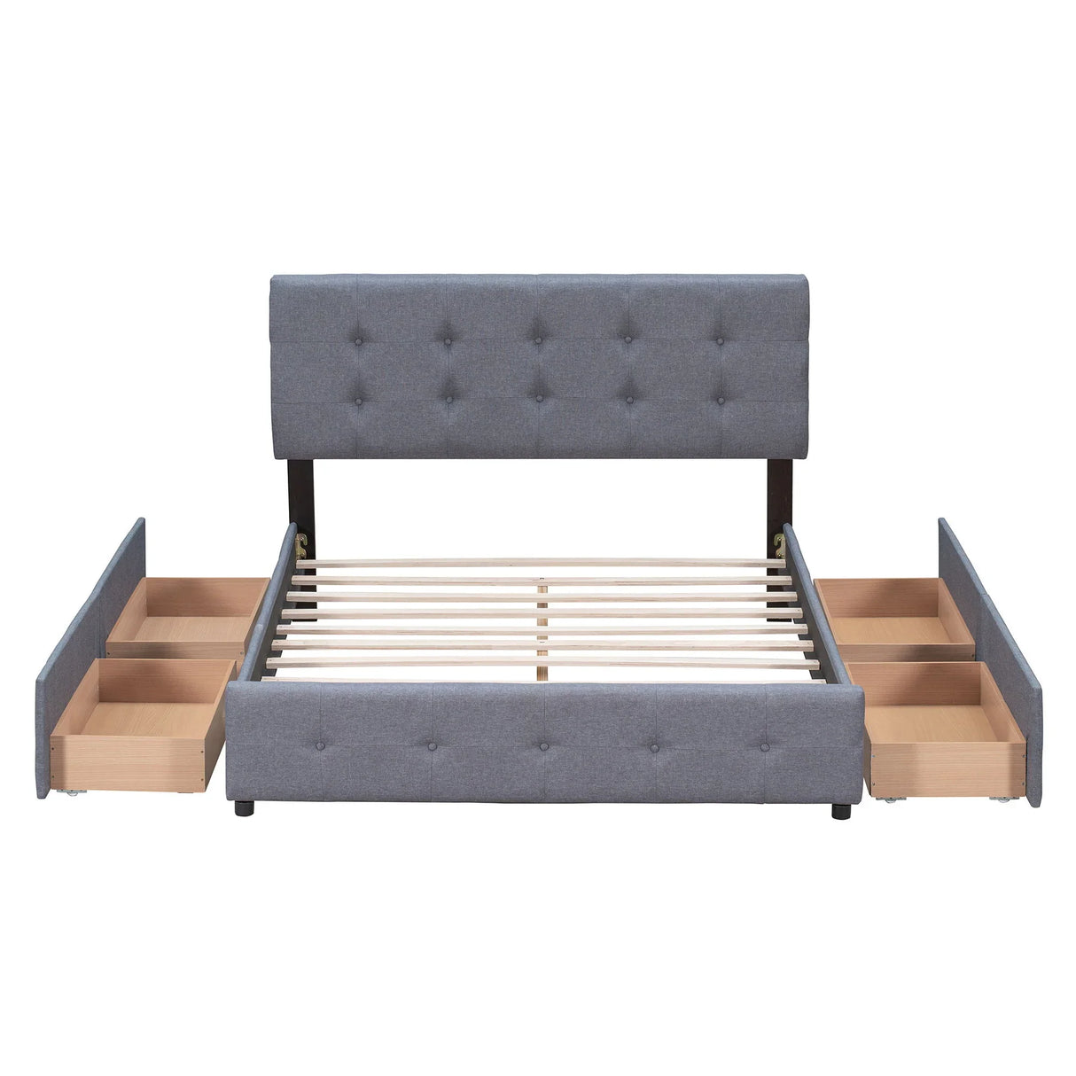 Upholstered Platform Bed With Classic Headboard And Drawers, No Box Spring Needed - Furniture Home Direct