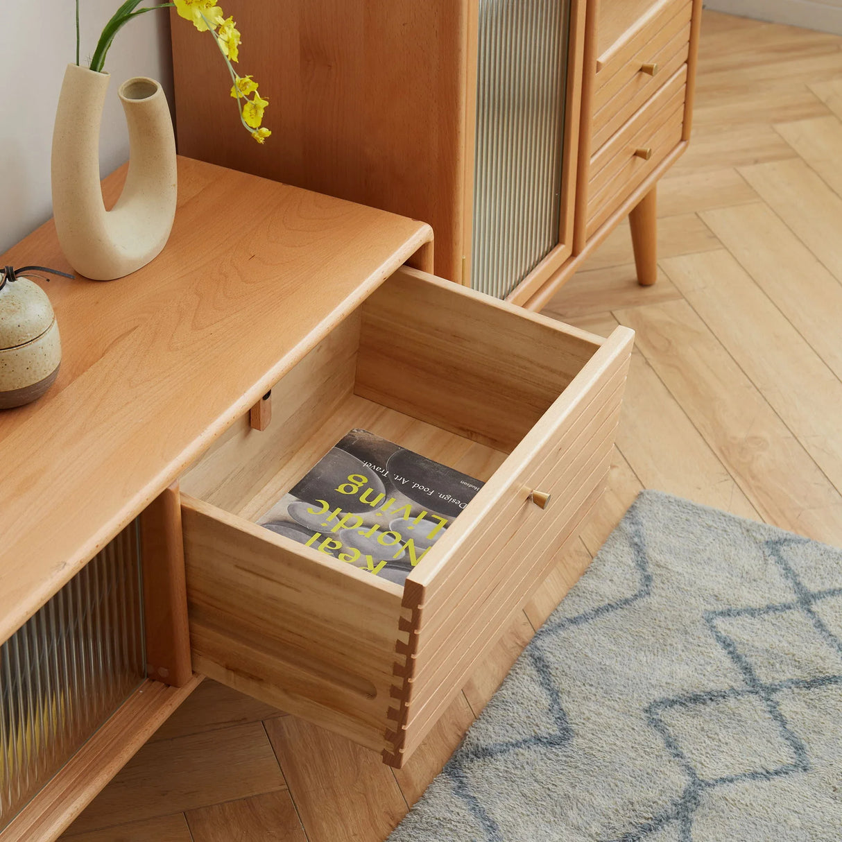 TV Cabinet With Chinese Changhong Glass Doors, Two Drawer Storage Space TV Standing - Furniture Home Direct