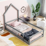 Wood Bed With House Shaped Headboard Floor Bed With Fences - Furniture Home Direct