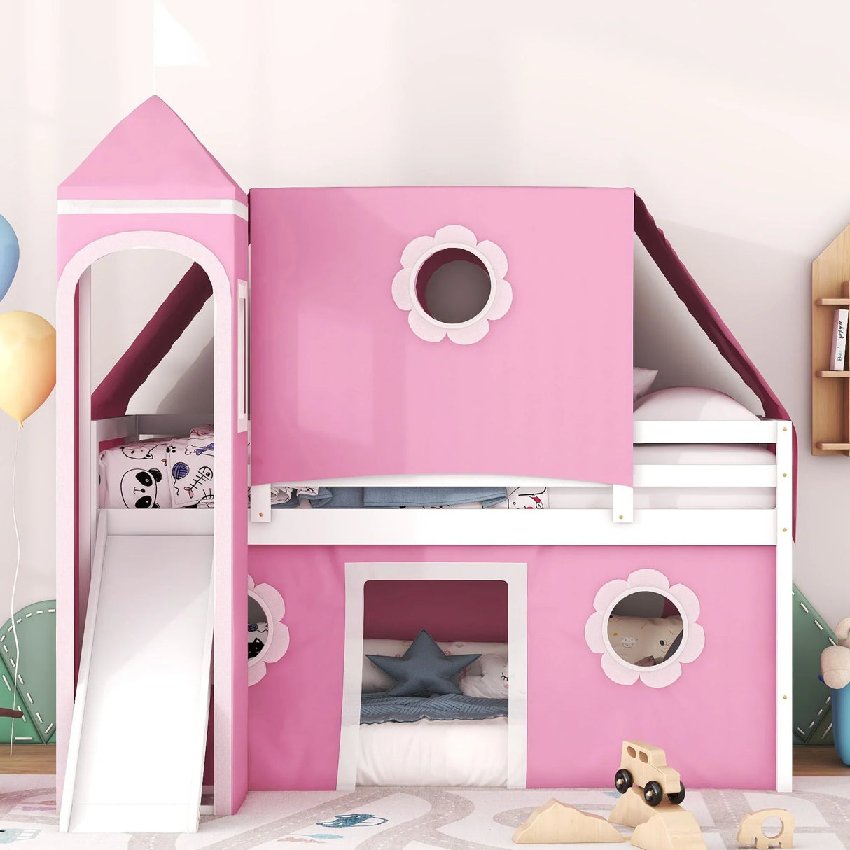 Loft Bed With Slide Tent And Tower Fun Playhouse Design - Furniture Home Direct