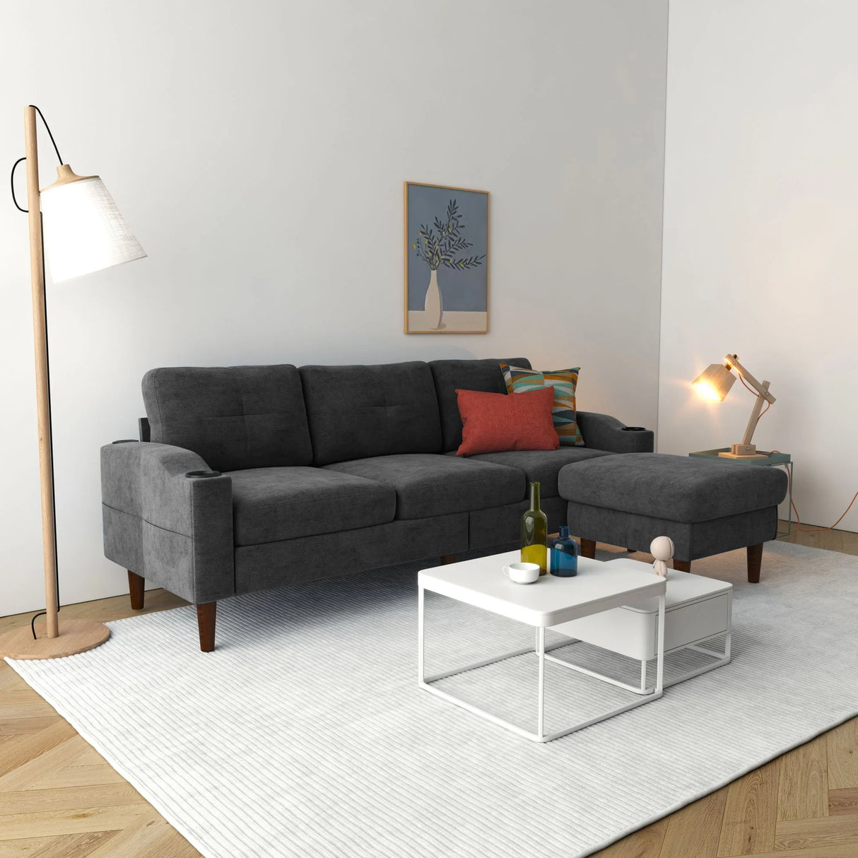 3 Seater Convertible Combination L Shaped Sofa With Footstools With Storage - Furniture Home Direct