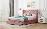 Storage Bed Velvet Upholstered Platform Bed With Wingback Headboard And A Big Drawer - Furniture Home Direct