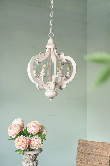 Farmhouse Chandelier, 6 Light Wood Chandelier Pendant Light Fixture With Adjustable Chain For Dining Room Living Room Entryway, Bulb Not Included - Furniture Home Direct