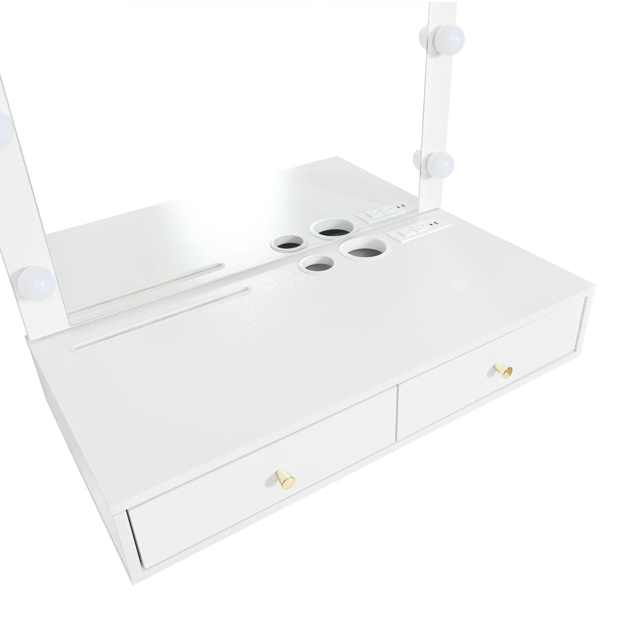 Floating Vanity Desk With Lighted Mirror And Drawers White - Furniture Home Direct