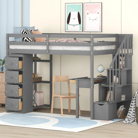 Loft Bed With Storage Drawers, Desk And Stairs With Shelves - Furniture Home Direct